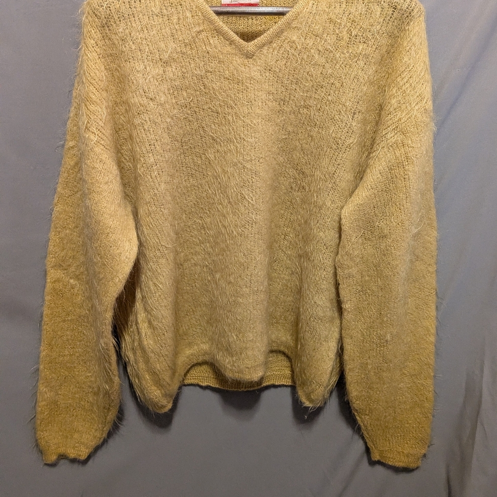 Cobain Style Vintage 60s Fuzzy MOHAIR Mens V-Neck Sweater By JANTZEN XL-XXL - Picture 2 of 7